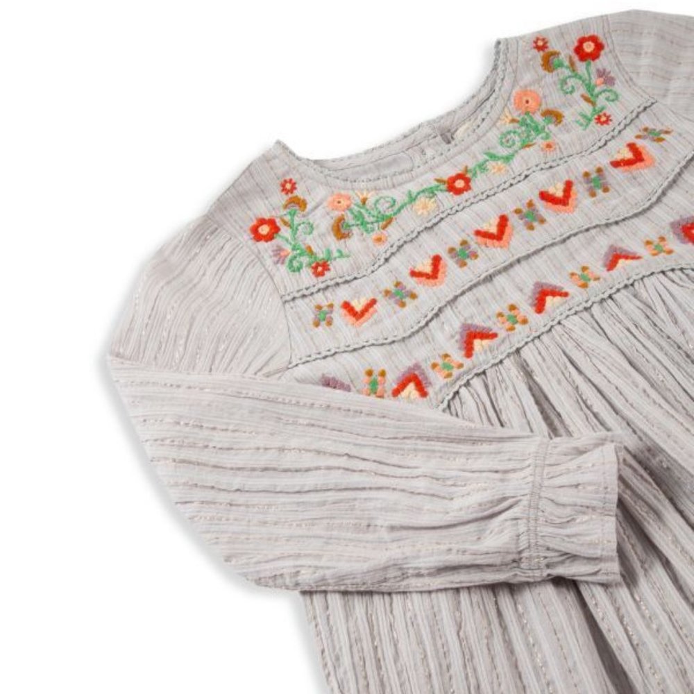 NEW PEEK Kid Shiloh Geometric Floral Embroidered Long Sleeve Baby Doll Dress - Picture 4 of 4